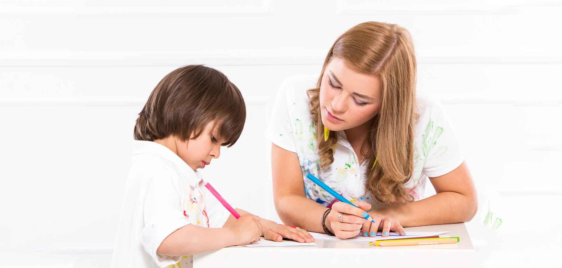 Tutor and student studying