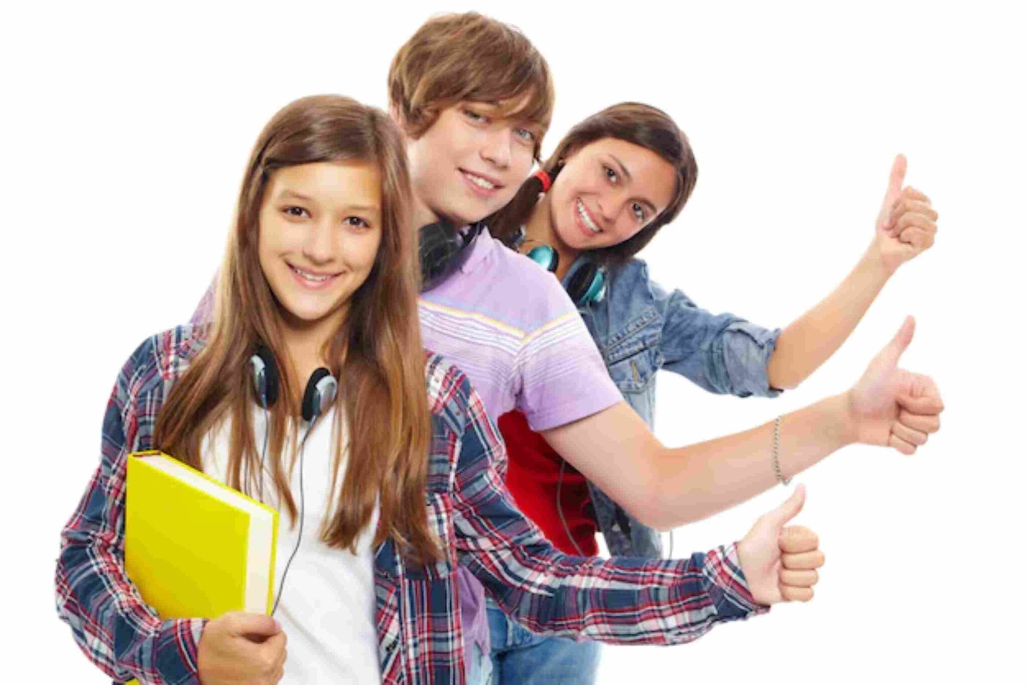 Happy students showing thumbs up